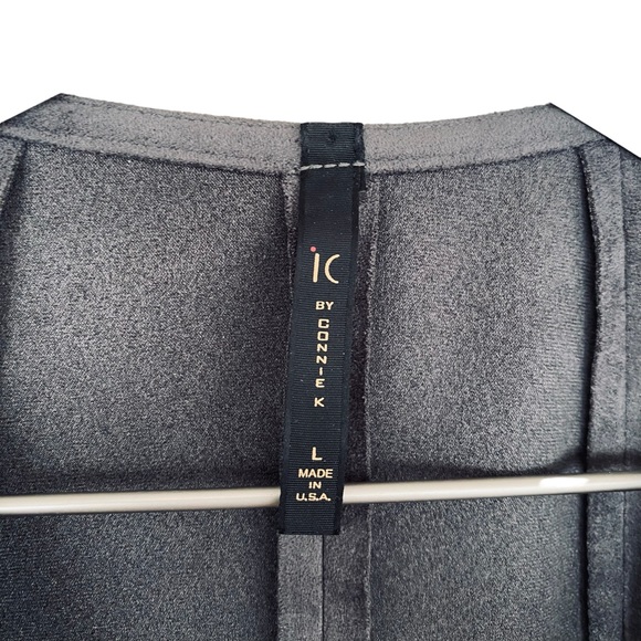 IC by Connie Charcoal Grey Suede Laser Cutout Swing Style Open Front Cardigan Lg - Picture 3 of 8